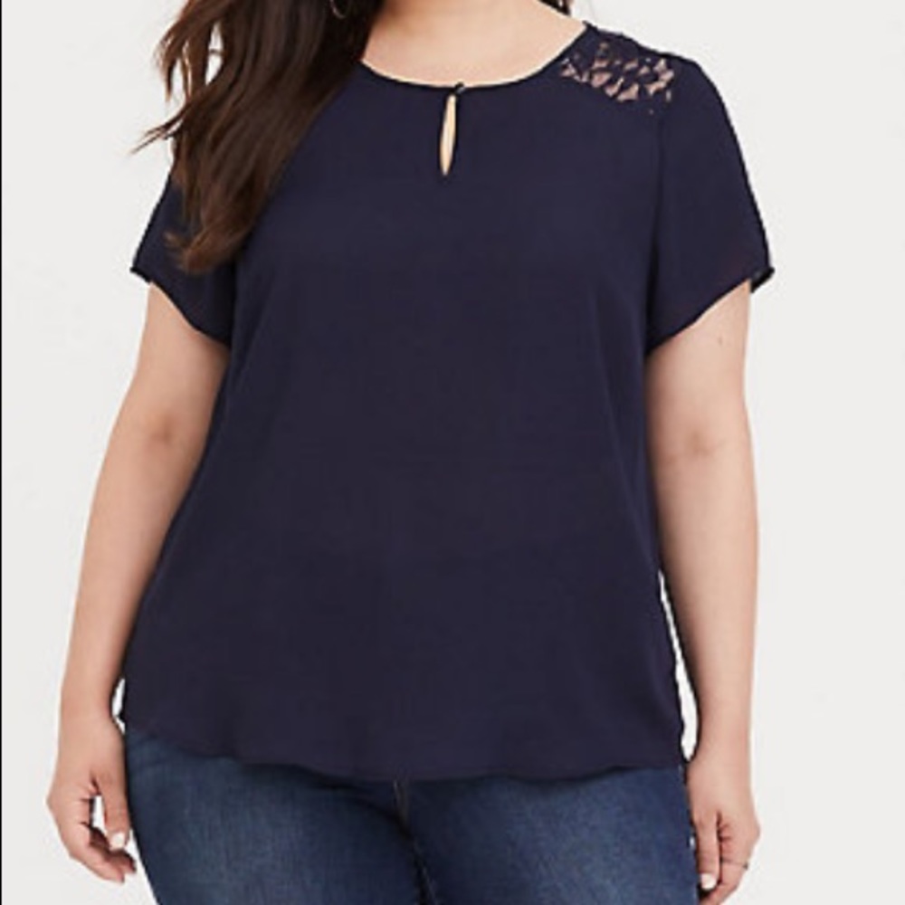 Torrid Abbey Navy Lace Shoulder Top